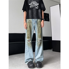 网络图现货！cleanfit破洞牛仔裤高街vibe美式喇叭裤子RN0064-P55，男装牛仔裤，星座1005-6