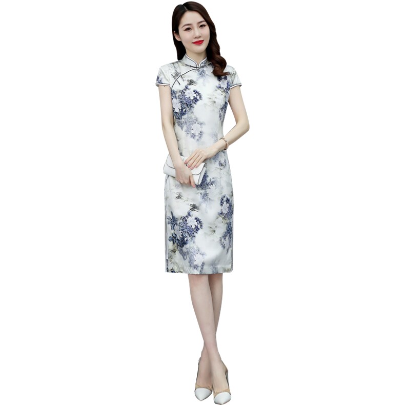 2022春夏季新款专柜品质真丝高奢时尚修身中长款婚礼旗袍连衣裙,女装汉服/婚纱/旗袍/礼服,媚琳依坊