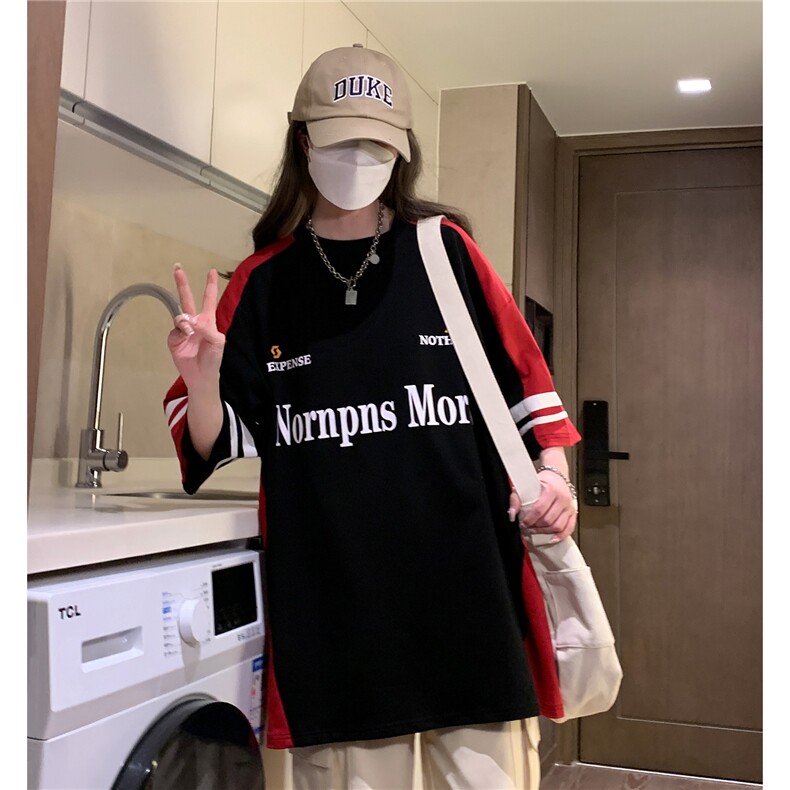 中性夏季新款机车撞色拼接织带印花圆领宽度短袖T恤D287P45,男装T恤,电商A335-1（原A458）