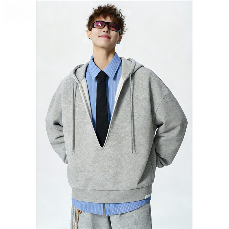 送领带420克重磅假两件V领卫衣男女学院风长袖条纹G1181特P68，男装卫衣，电商A339