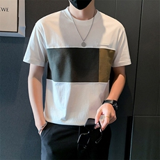 夏季男士短袖T恤潮牌2025新款拼接纯棉半袖体恤A313-88227-P48，男装T恤，电商A313