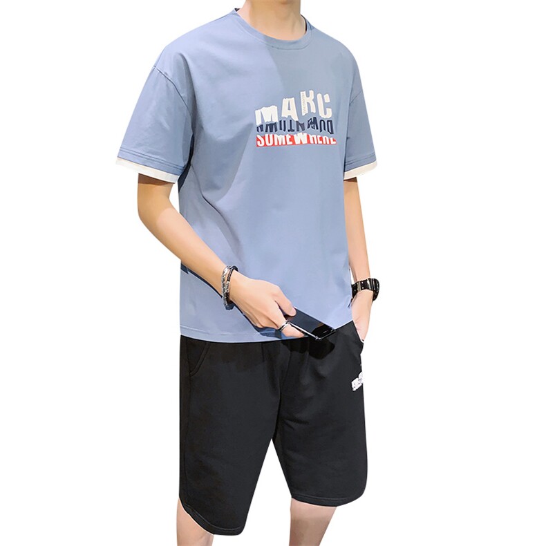 2021夏季新款短袖运动套装男港风短袖套装套头两件套H0803-P35,男装休闲套装,星座217-4
