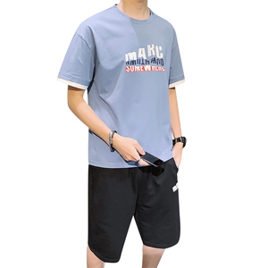 2021夏季新款短袖运动套装男港风短袖套装套头两件套H0803-P35图片