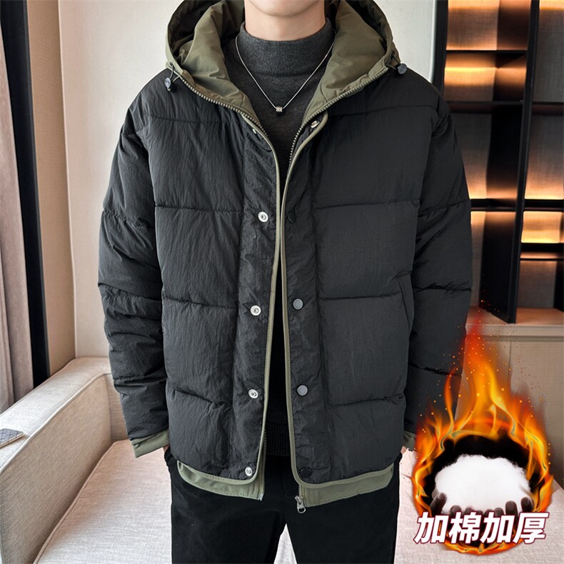 日系复古假两件连帽棉衣男冬季宽松情侣冬季棉服M0829-P103,男装棉衣,星座308B-2