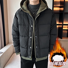 日系复古假两件连帽棉衣男冬季宽松情侣冬季棉服M0829-P103，男装棉衣，星座308B-2