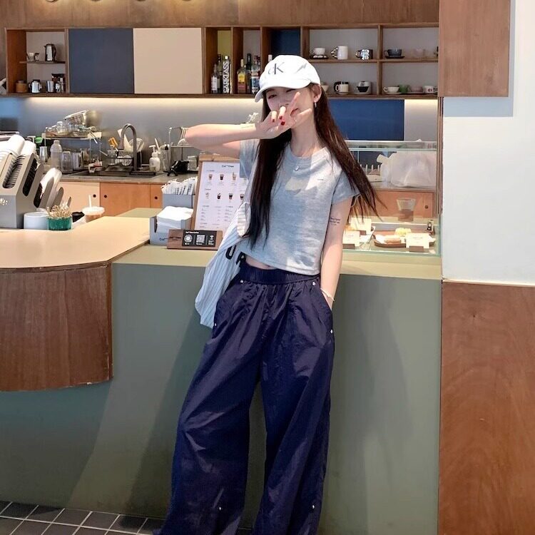 抽绳束脚工装休闲裤男女夏款薄款设计感速干褶皱宽松裤美式长裤子,男装工装外套,星座506A