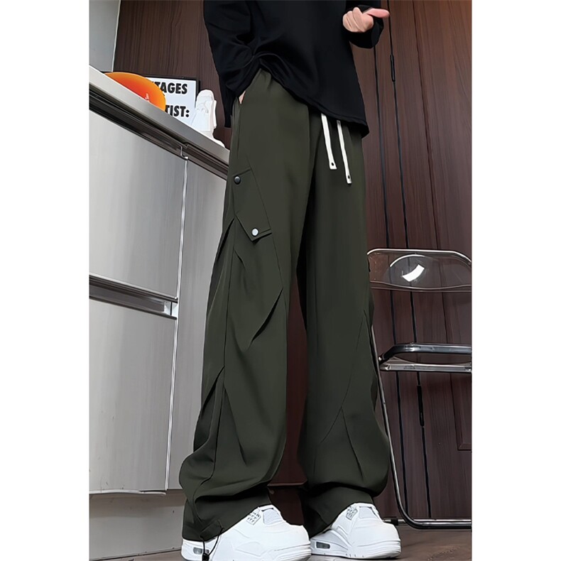 K5069/P40春装新款褶皱休闲裤男宽松大码工装裤垂感直筒裤长裤子，男装工装外套，电商A141