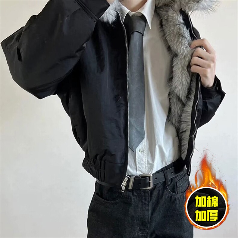 现货高品质美式高街重磅狼王座山雕毛毛领棉衣男女加厚棉服冬外套，男装棉衣，电商A486