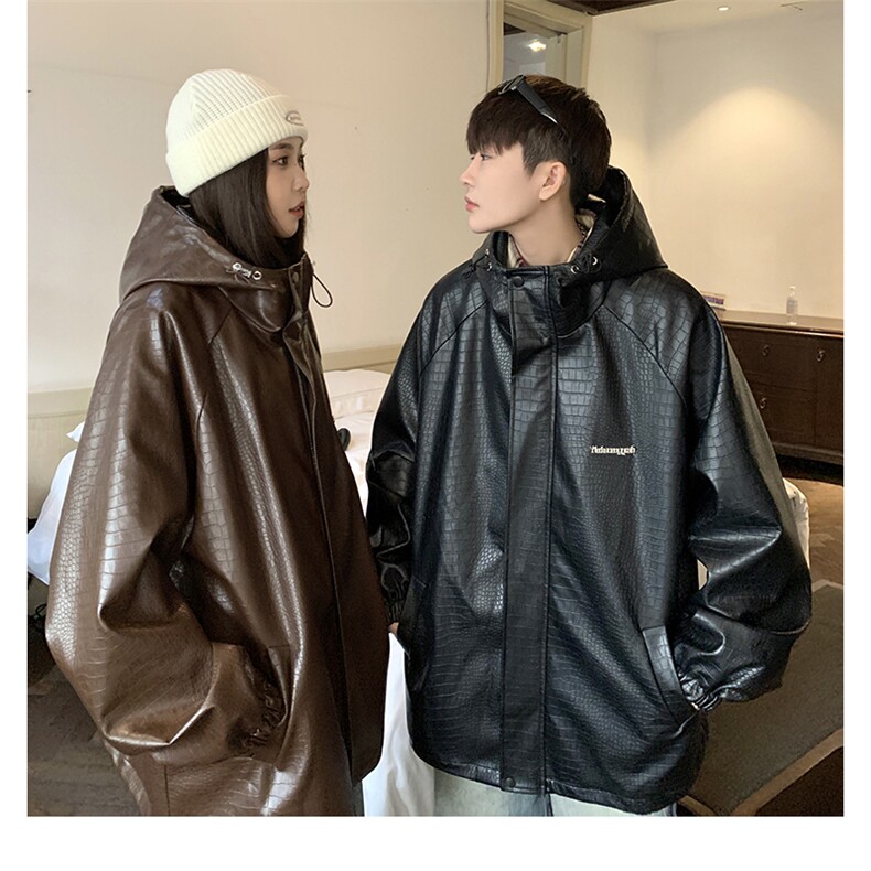 1港风连帽大码情侣夹克男鳄鱼纹皮衣冲锋衣夹克男JK8744P90控128,男装夹克,星座226-2
