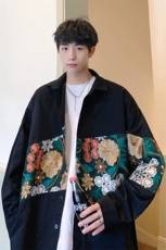 港风长袖衬衣男情侣大码M-5XL中性风刺绣潮长袖衬衫男CS9743P50，男装衬衫，星座227-7
