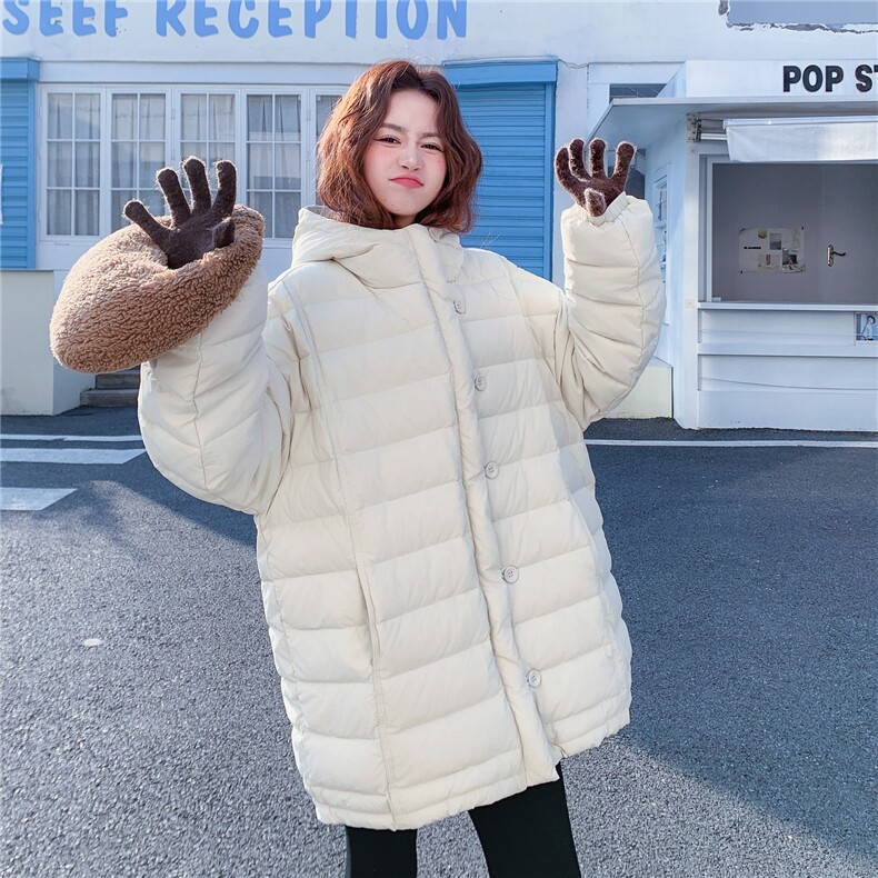 连帽云朵泡芙90白鸭绒羽绒服女装2025冬季新款中长款宽松保暖外套,女装羽绒服,2B187