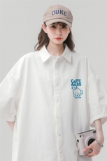 中性风23新款夏季时尚美式印花百搭宽松翻领衬衫短袖CS110P35控58，男装T恤，A247A
