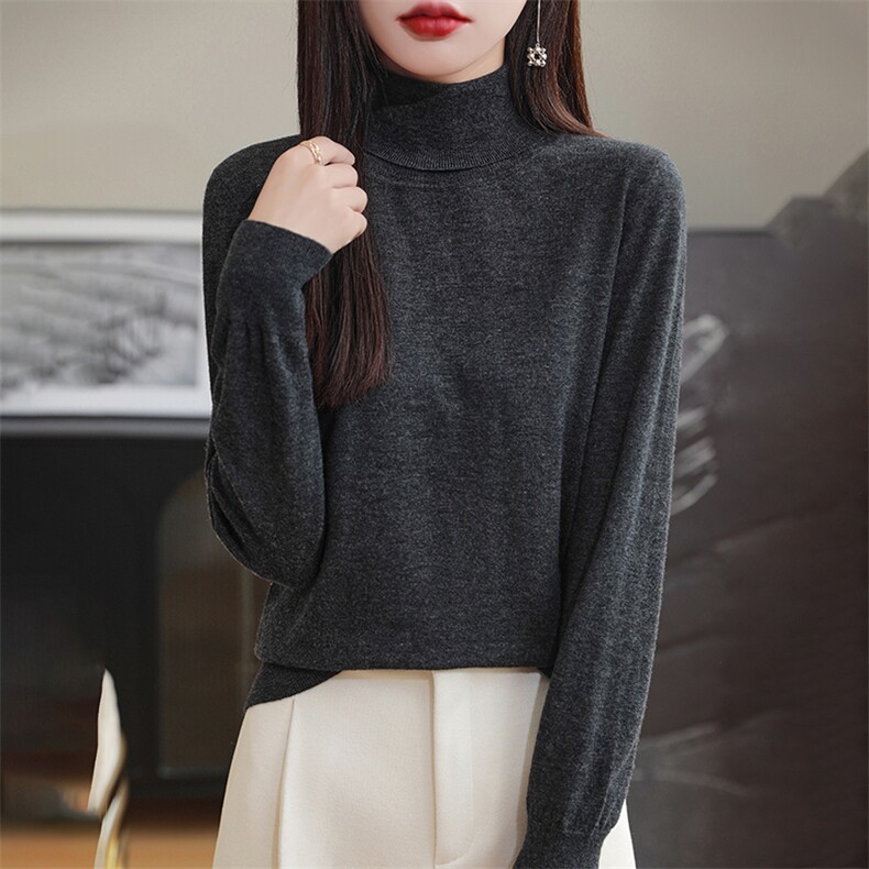 高翻领套头羊毛衫女2024秋冬装新款纯色长袖针织衫,女装羊毛衫,朝思羊绒