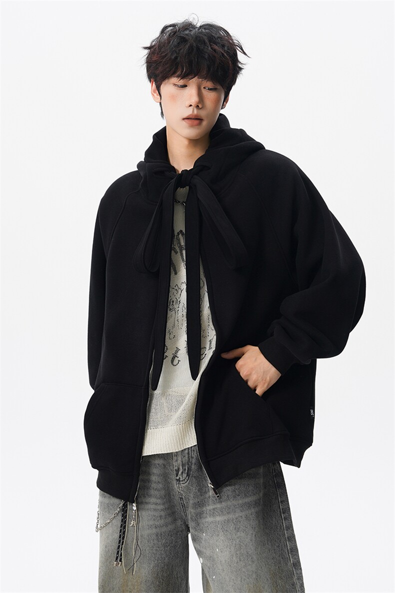 8XL-M朝牌情侣美式绑带设计连帽卫衣宽松开衫外套男女WY35P58,女装短外套,电商D206-1