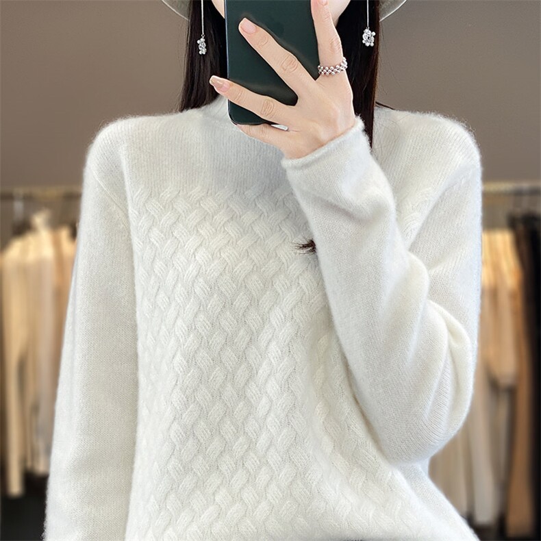 秋冬新款羊毛半高领修身显瘦针织衫,女装羊毛衫,秋虹羊绒