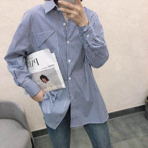 春夏条纹衬衫，女装衬衫，变色鸟(4F)