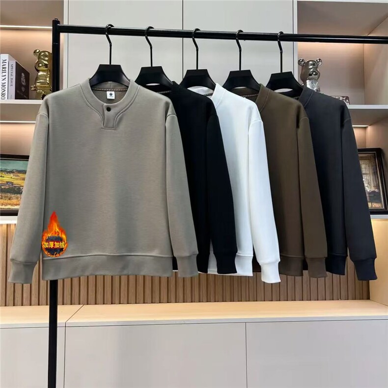 抖音现货高品质新款加绒加厚立领带扣套头卫衣W5507P55,男装卫衣,星座1602（原101B）