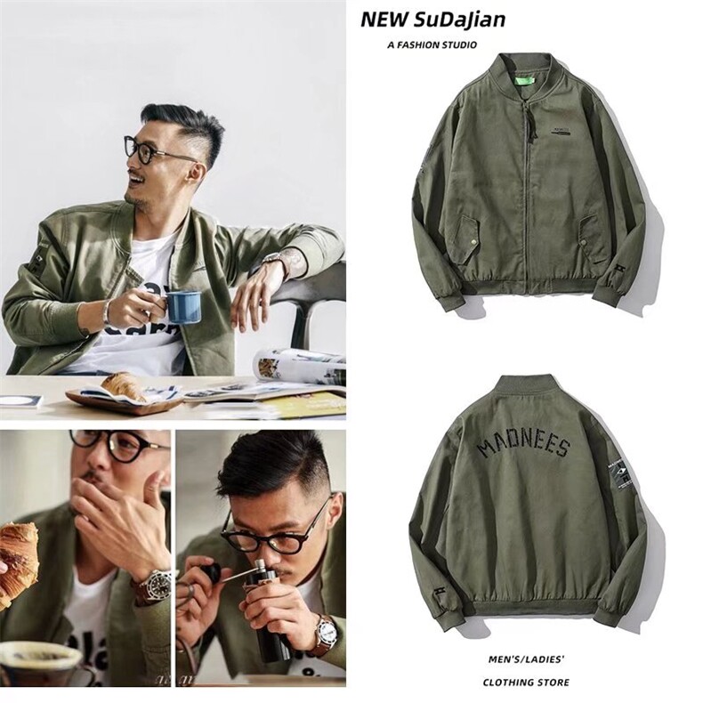 余文乐潮牌夹克男士飞行员棒球服春宽松军绿色外套M03-310B-1-P65,男装夹克,星座310B-1