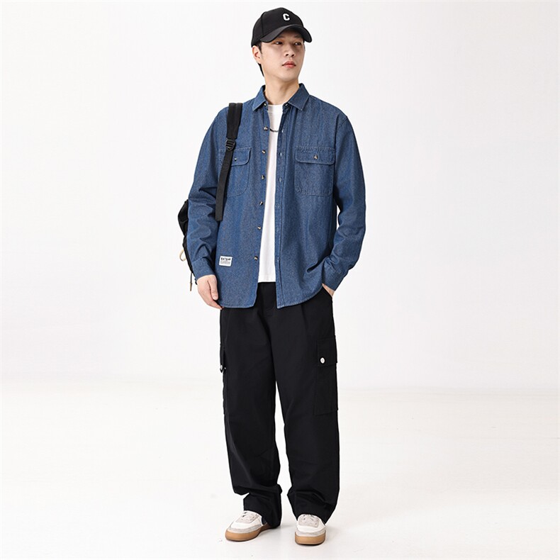 新款(跨境货源）长袖牛仔衬衫男宽松休闲外套,男装衬衫,星座1107-1