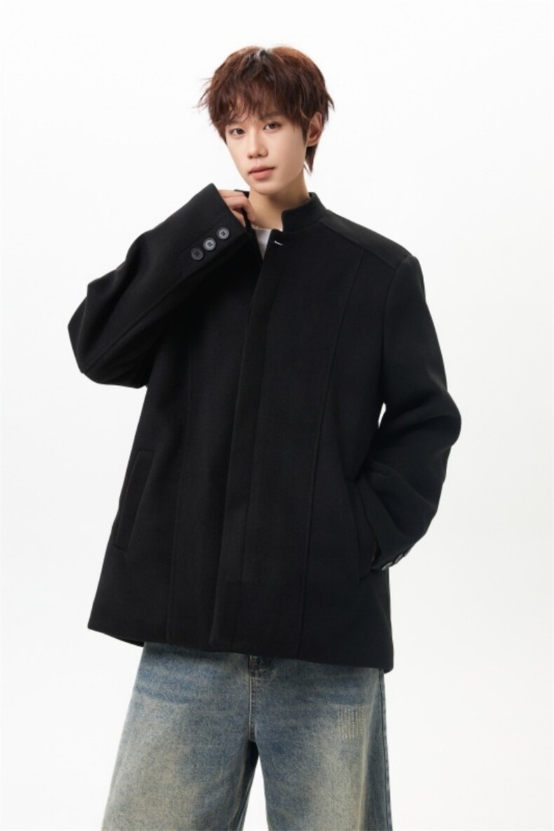 现货秋冬季加棉加厚立领短款毛呢夹克男中山装西服外套JK26-P118,男装夹克,星座812