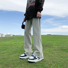 美式高街裤子潮牌拉链开叉黄泥牛仔裤男喇直筒裤GN3208-P45，男装牛仔裤，星座1001-1