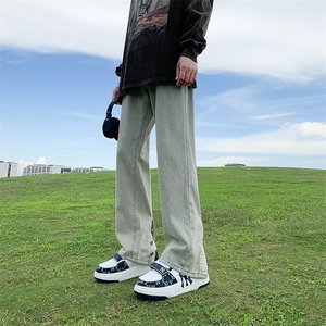 美式高街裤子潮牌拉链开叉黄泥牛仔裤男喇直筒裤 GN3208-P45图片