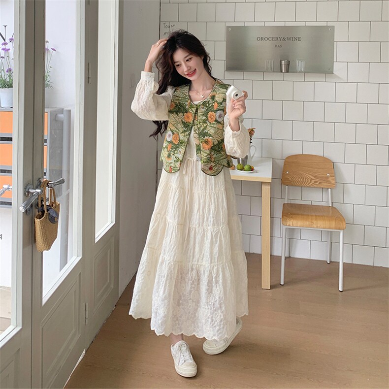 超好看提花马甲连衣裙套装女2025春季新款法式设计感仙女裙两件套,女装套装/套裙,浙宝301