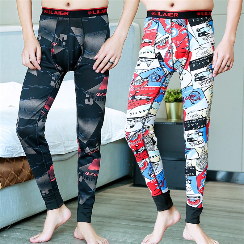 0914男士保暖裤加绒加厚秋裤印花秋冬修身潮男青年棉毛打底裤，睡衣套装，星座510A-1