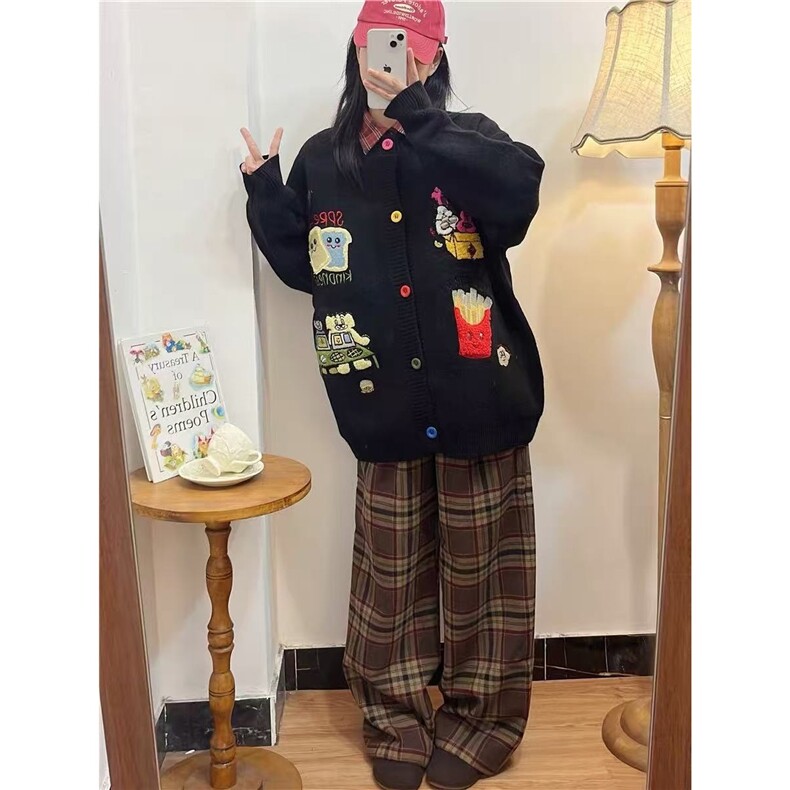 圆领针织衫开衫男女秋冬新款卡通贴标刺绣宽松毛衣外套,男装针织衫/毛衣,星座506A