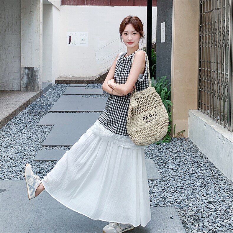 新款！现货！黑白格上衣+半身裙两件套D034-6801-P145-K218,女装套装/套裙,2D034