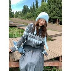 2025年新款复古费尔岛提花毛衣开衫女外套设计感针织上衣SWA327，男装针织衫/毛衣，星座516A