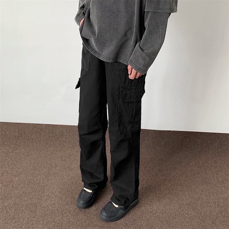 春秋双色高级感褶皱工装裤男款潮直筒宽松休闲长裤子D829/p58,男装工装外套,电商B381-2