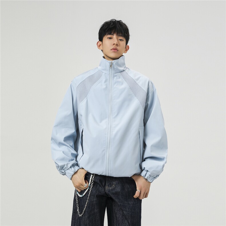美式罗纹拼接袖子褶皱大码M-5XL教练夹克男JK78056P69控105,男装夹克,星座227-7