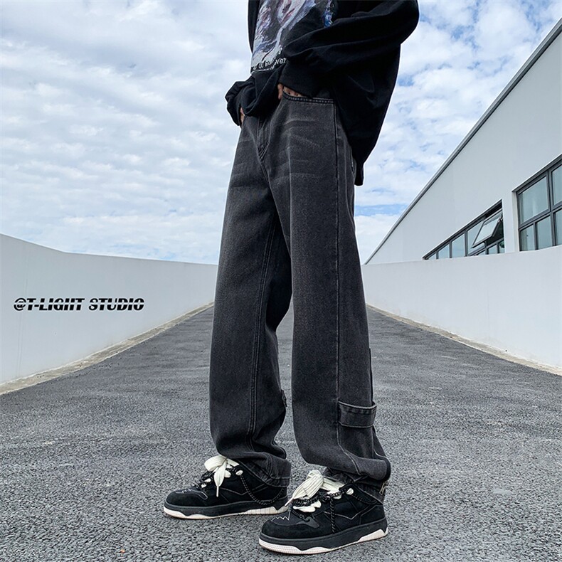 B221美式ins高街暗黑小众百搭拉链直筒牛仔裤LK23028-P60控78,男装牛仔裤,电商B221
