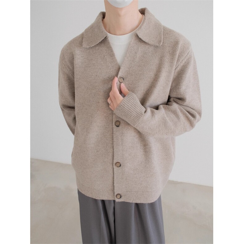 MM309-P60复古百搭Cleanfit松弛感慵懒风软糯翻领开衫毛衣,男装针织衫/毛衣,星座617A-2