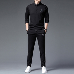 中年运动套装男春秋季2023新款套头卫衣两件套翻领中老年休闲服装图片