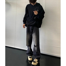毛边破洞设计水洗泛白做旧直筒牛仔裤宽松休闲男女老爹裤N090，男装牛仔裤，星座1116A（原606A-3）