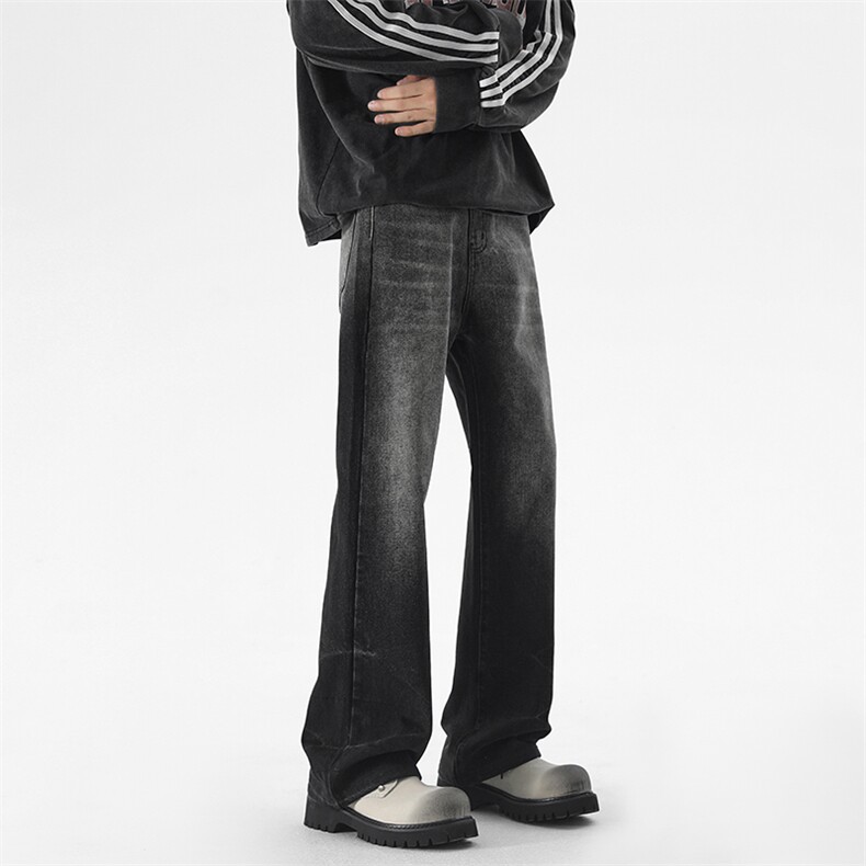 B221美式ins高街暗黑松紧腰宽松直筒牛仔裤LK24274-特P45控78，男装牛仔裤，电商B221