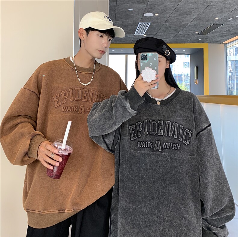 情侣装秋装钢印水洗做旧美式情侣卫衣大码外套G1023P65男类,女装短外套,电商A339