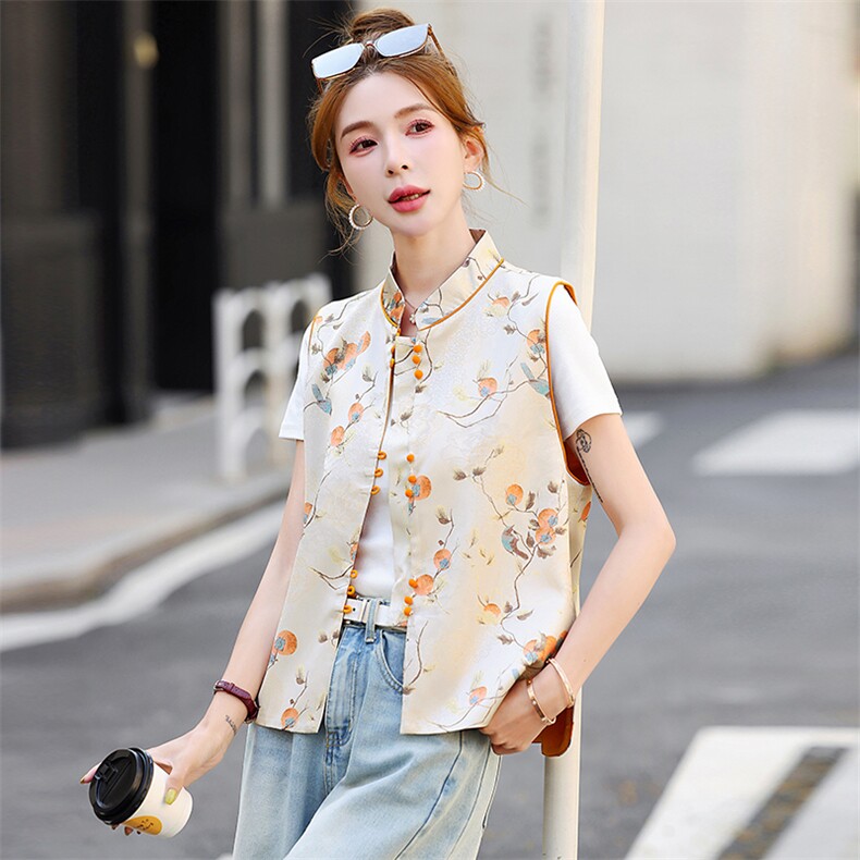 马甲女春夏款时尚百搭缎面提花真丝内里简约大气单品,女装马甲,曼沙奕珂