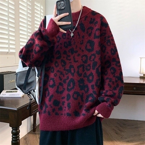 76310-特P70新年红色毛衣男秋冬加厚保暖大码重磅斑波点针织衫图片