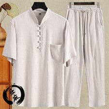 男士唐装中式盘扣短袖衬衫风立体刺绣T恤套装526+1665-P115,男装民族服装,星座1105-3