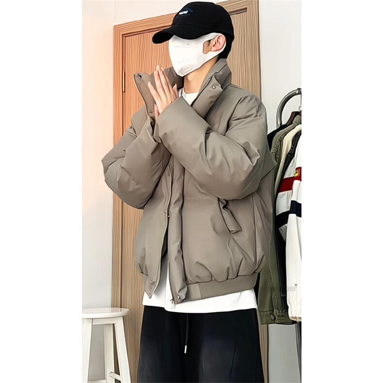 现货5W件冬季三防重磅硬挺boxy短款羽绒立领PU皮棉衣外套加厚棉服,男装棉衣,电商A486