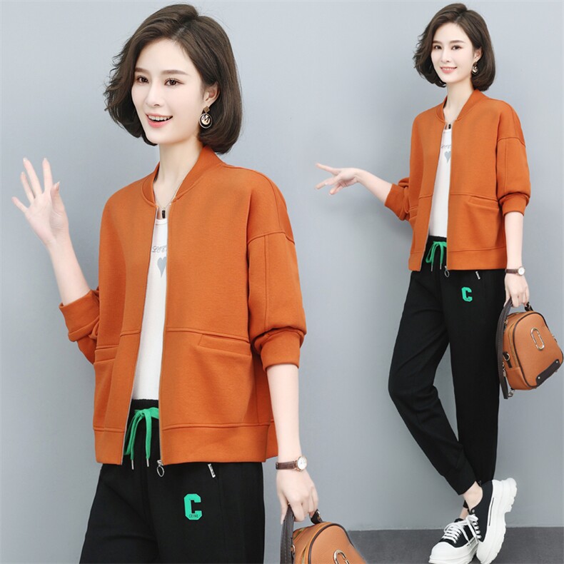 卫衣开衫外套女春秋2023年新款短款中老年妈妈大码休闲薄款棒球服，女装运动套装，璐依舞