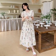 清纯少女森系白色碎花连衣裙2025夏季独特漂亮文艺风大摆掐腰长裙，女装连衣裙，浙宝208