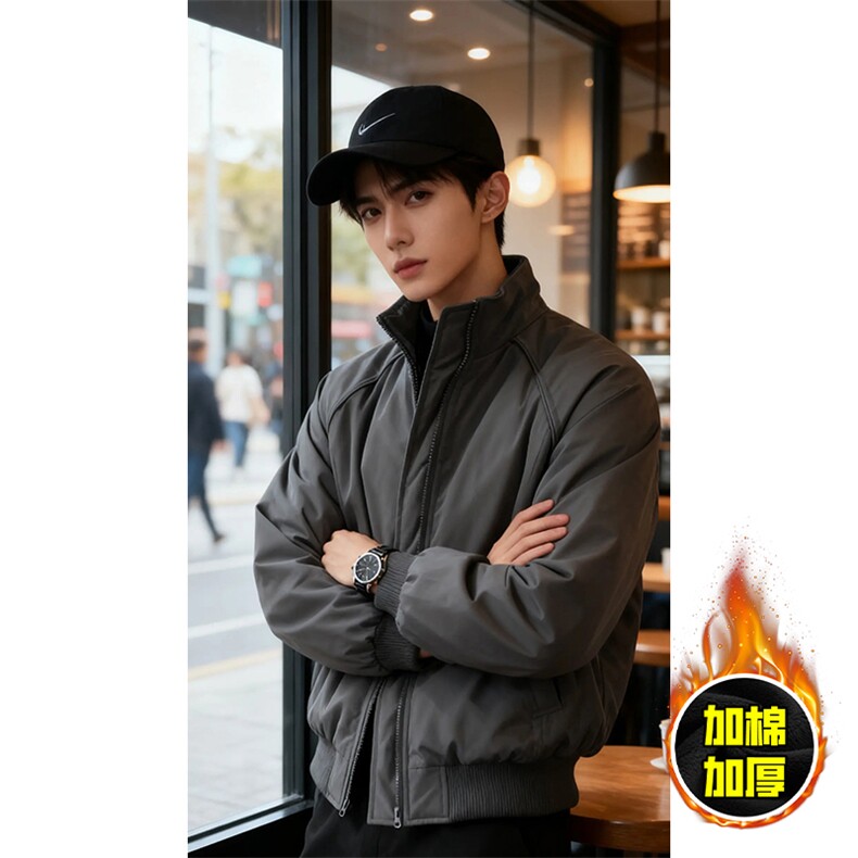 现货美式高街休闲棉衣夹克三防立领纯色户外工装加厚棉服外套，男装夹克，电商A486