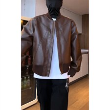 抖音得物高品质美式高街复古老钱风PU皮夹克外套男女短款机车皮衣，男装夹克，电商A486