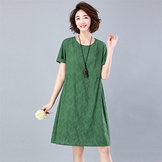 2024年夏季新款潮纯棉裙连衣裙女中长款韩版休闲百搭短袖a字裙子，女装连衣裙，简韵佳