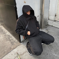 抖音得物高品质26春装美式高街重磅宽松结构高领连帽卫衣外套W60，女装短外套，电商A486-1