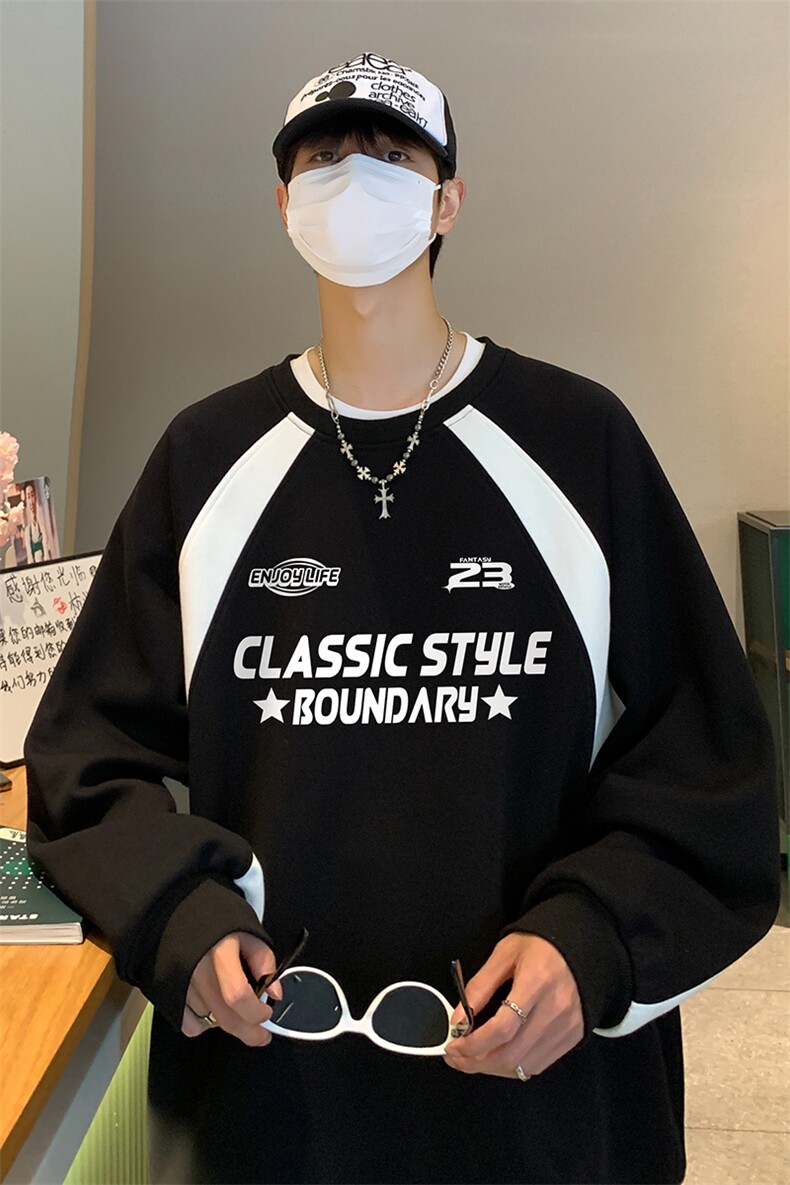港风23新款秋季时尚百搭宽松字母印花套头卫衣B6801P60控78,男装卫衣,电商A268A